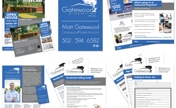 Marketing collateral collage for Gatewood Properties agents